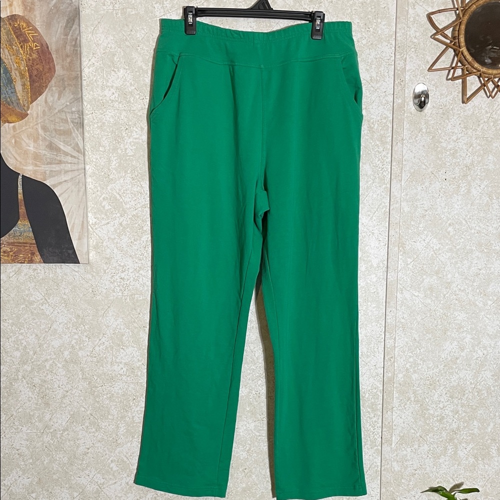 Quacker Factory Elastic Waistband Green Lounge Joggers Pants with Pockets